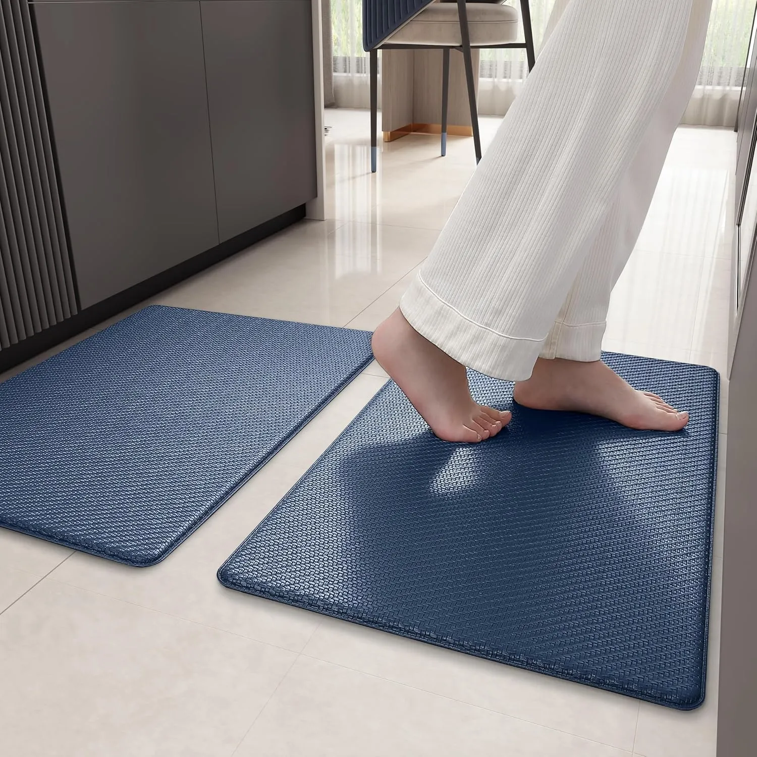 Color&Geometry 2 Piece Kitchen Rug Set - Cushioned Anti Fatigue Kitchen Mat, Non Skid Waterproof Comfort Standing Rug, 17"x29" 17"x29", Blue