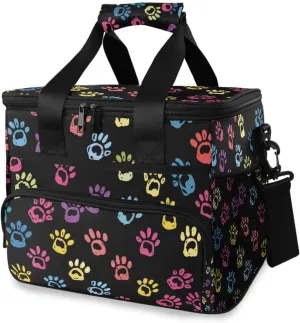 Colorful Doodle Paw Black Cooler Bag Insulated Cooler Soft Sided Cooler 24 Can Portable Picnic Bag Large Leakproof Lunch Bag Box for Beach Grocery Camping Travel Car Men Women