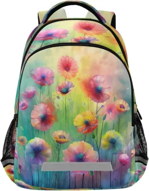 Colorful Flowers Painting Design Waterproof Backpack - Casual Outdoor Sports Daypack with Ergonomic Shoulder Straps#390