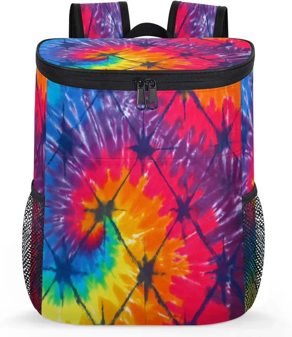 Colorful Tie Dye Grid Insulated Cooler Backpack Lightweight Portable Cooler Backpack Leak Proof Drink Beer Bag for Men Women Travel Beach Picnic