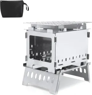Compact Foldable Wood burning stove - Portable Stainless Steel Backpacking Stove for Hiking and Adventure