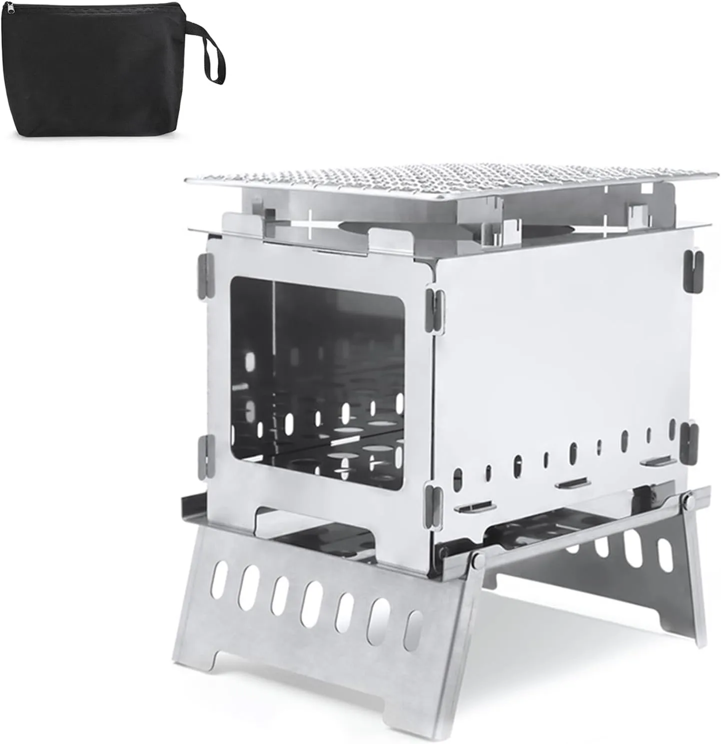 Compact Foldable Wood burning stove - Portable Stainless Steel Backpacking Stove for Hiking and Adventure