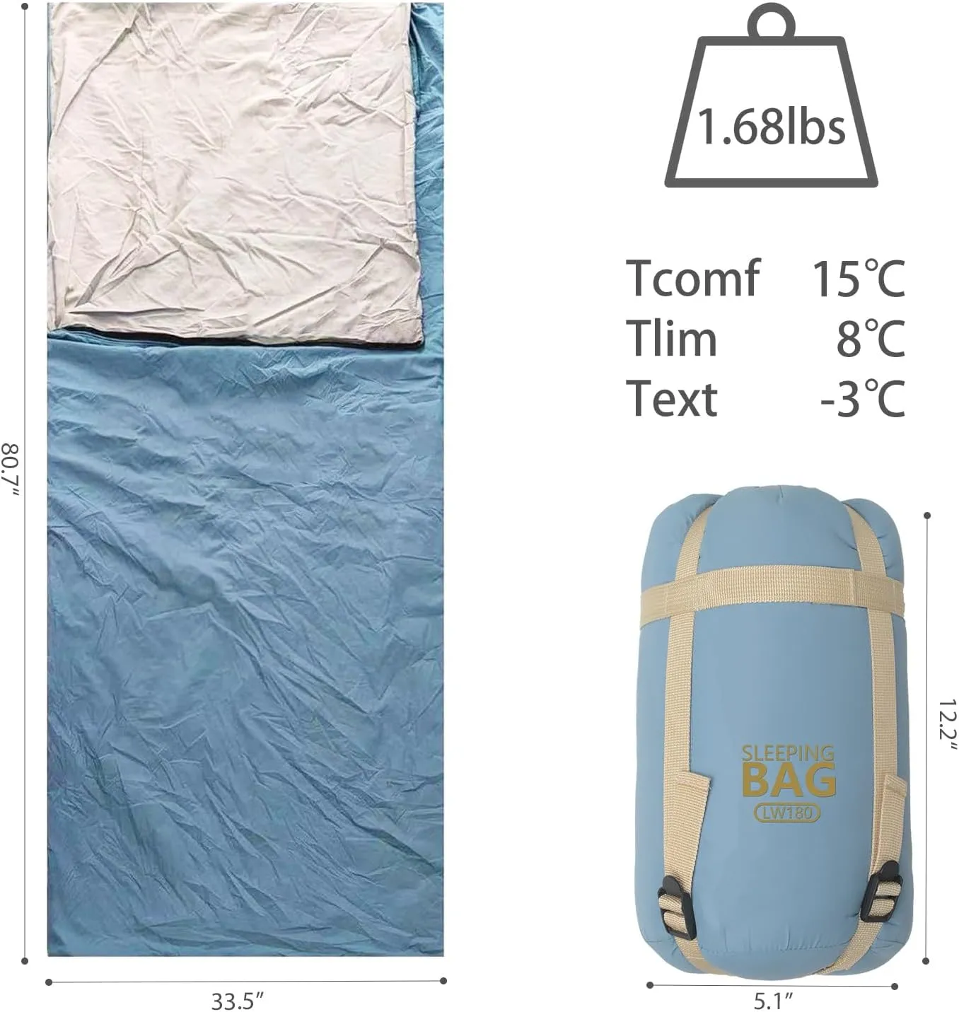 Compact Ultra Lightweight Sleeping Bag Envelope Backpacking Bag with Compression Sack for Adults Warm Weather Camping, Traveling, Hiking