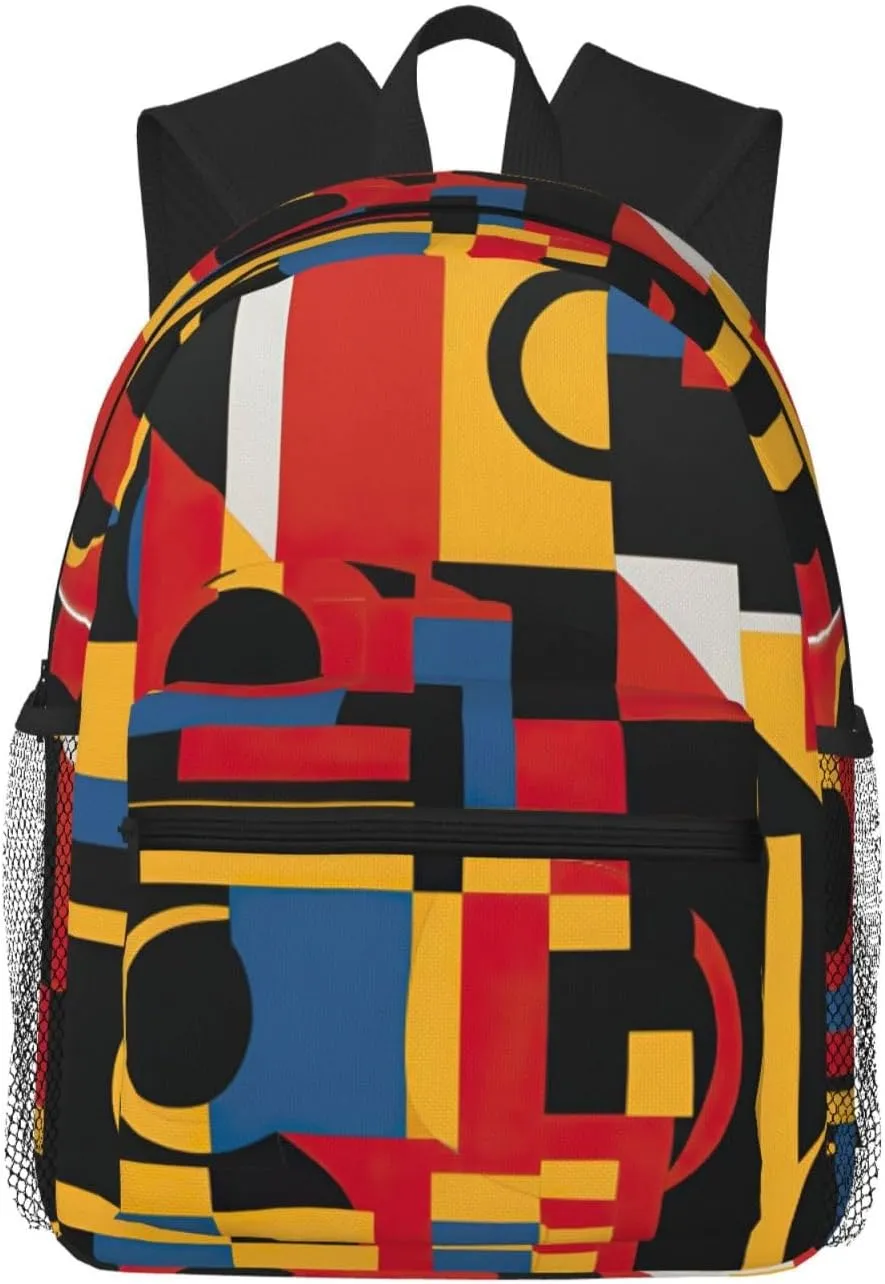 Composition In Red Yellow Blue And Black Print Shoulder Bag, Lightweight Shoulder Bag, Travel Bag, Hiking Backpack, Cute Shoulder Bag