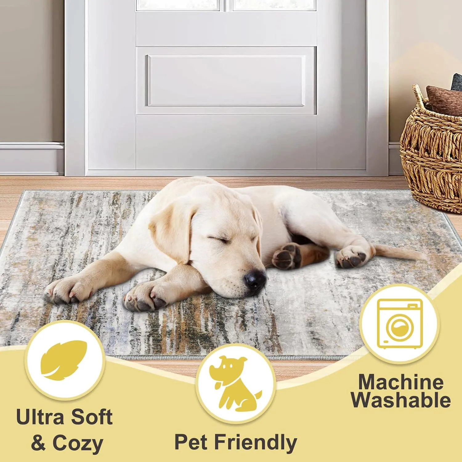 COMSLE Door Mat Soft Absorbent Indoor Front Entryway Rug Machine Washable Entrance Mats for Muddy Paws for Muddy Paws Non Slip Throw Rugs 20" x 32" Doormat for Inside Foyer Bedroom - Yellow