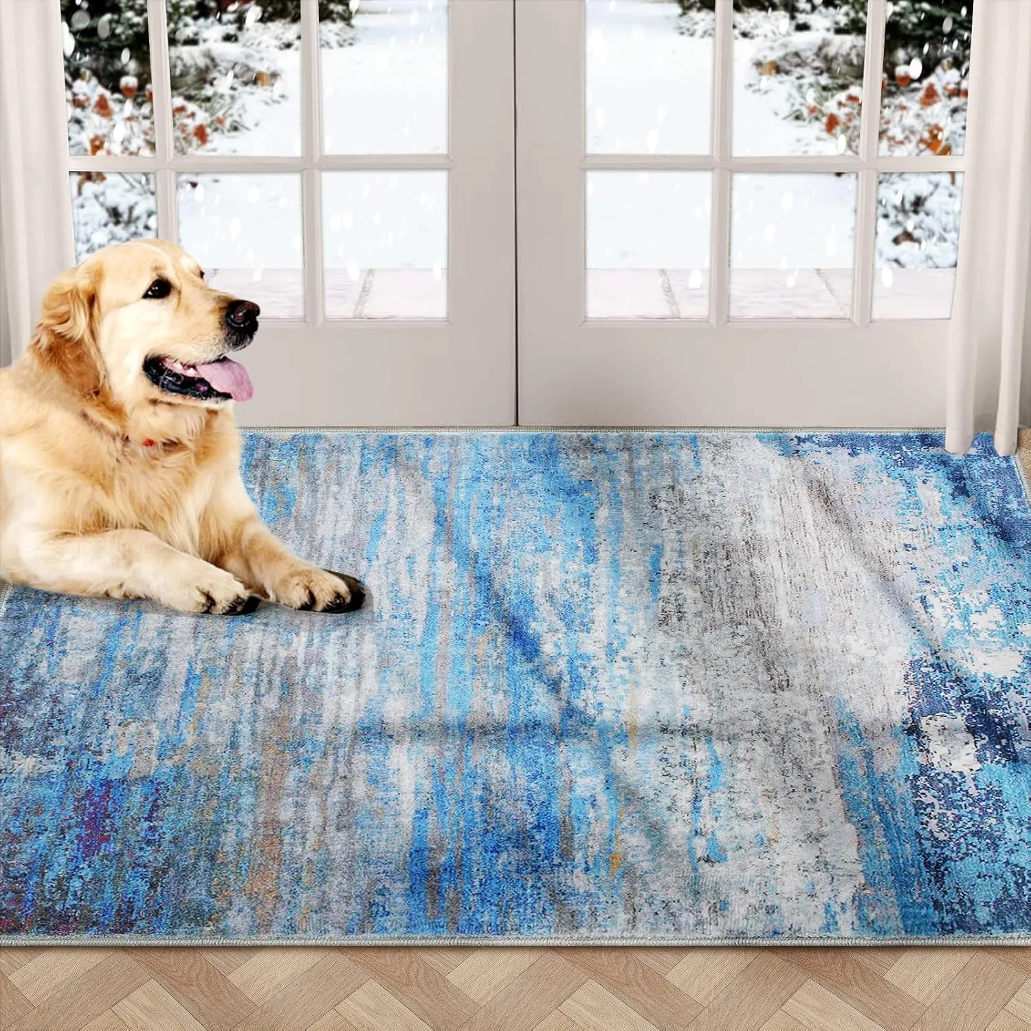 COMSLE Door Mat Soft Absorbent Indoor Front Entryway Rug Machine Washable Entrance Mats for Muddy Paws Non Slip Throw Rugs 20" x 32" Doormat for Inside Foyer Bedroom - Blue