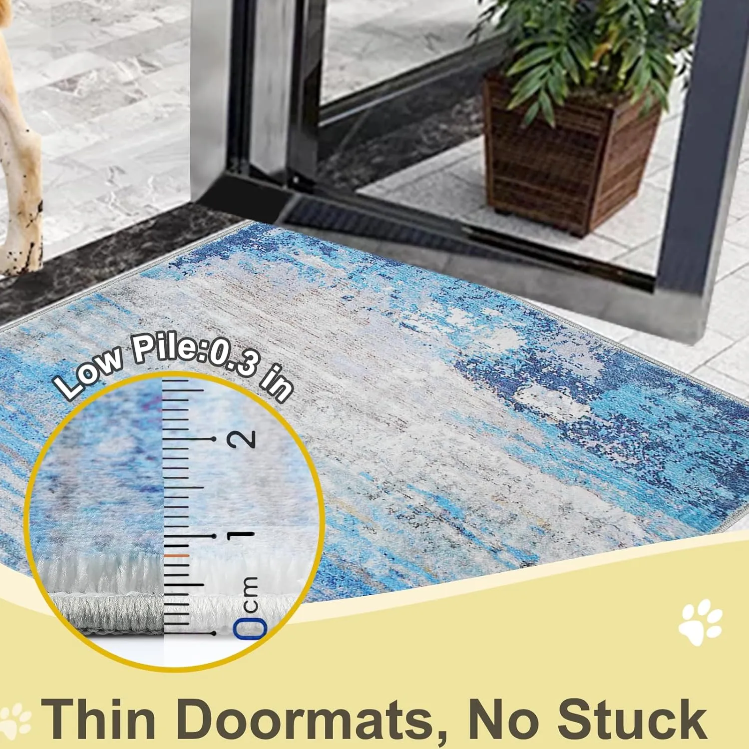 COMSLE Door Mat Soft Absorbent Indoor Front Entryway Rug Machine Washable Entrance Mats for Muddy Paws Non Slip Throw Rugs 20" x 32" Doormat for Inside Foyer Bedroom - Blue
