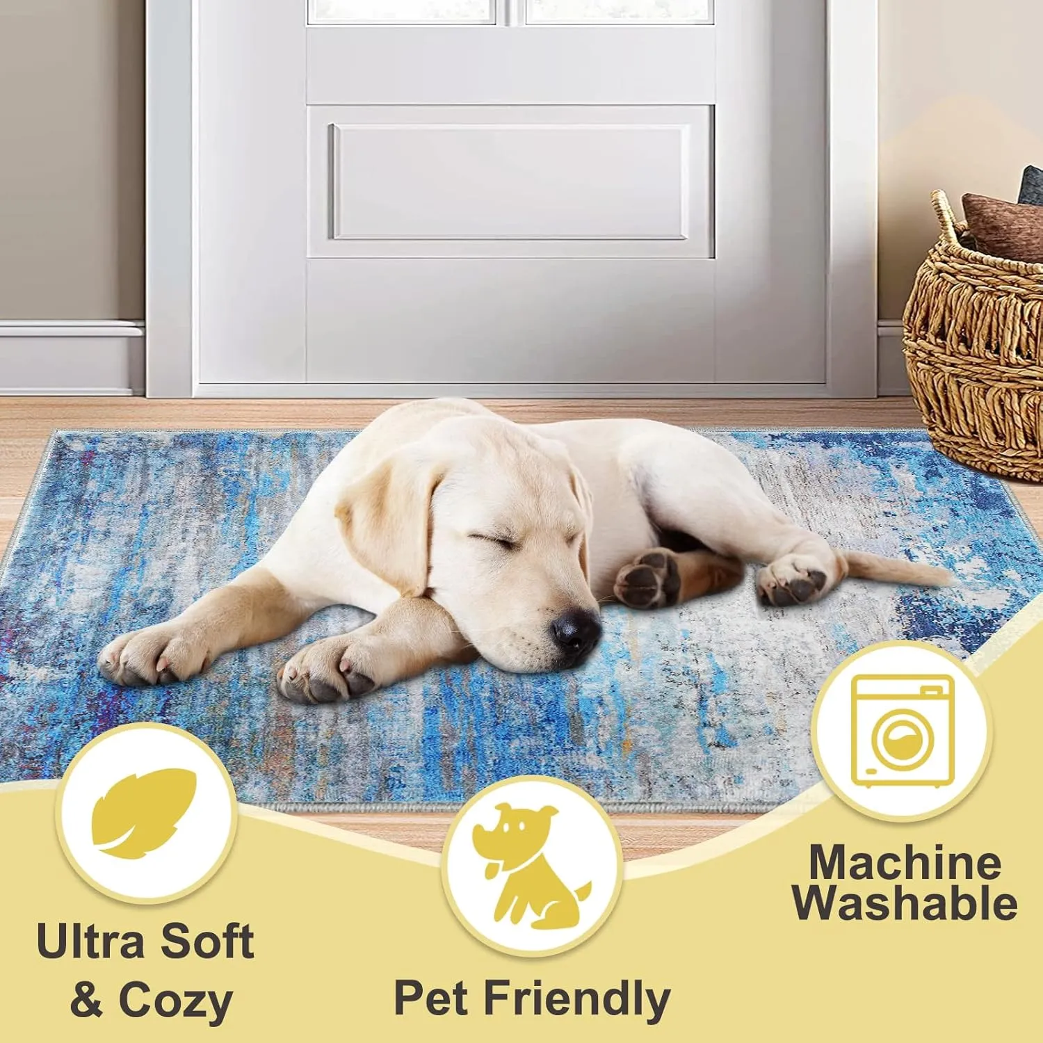 COMSLE Door Mat Soft Absorbent Indoor Front Entryway Rug Machine Washable Entrance Mats for Muddy Paws Non Slip Throw Rugs 20" x 32" Doormat for Inside Foyer Bedroom - Blue