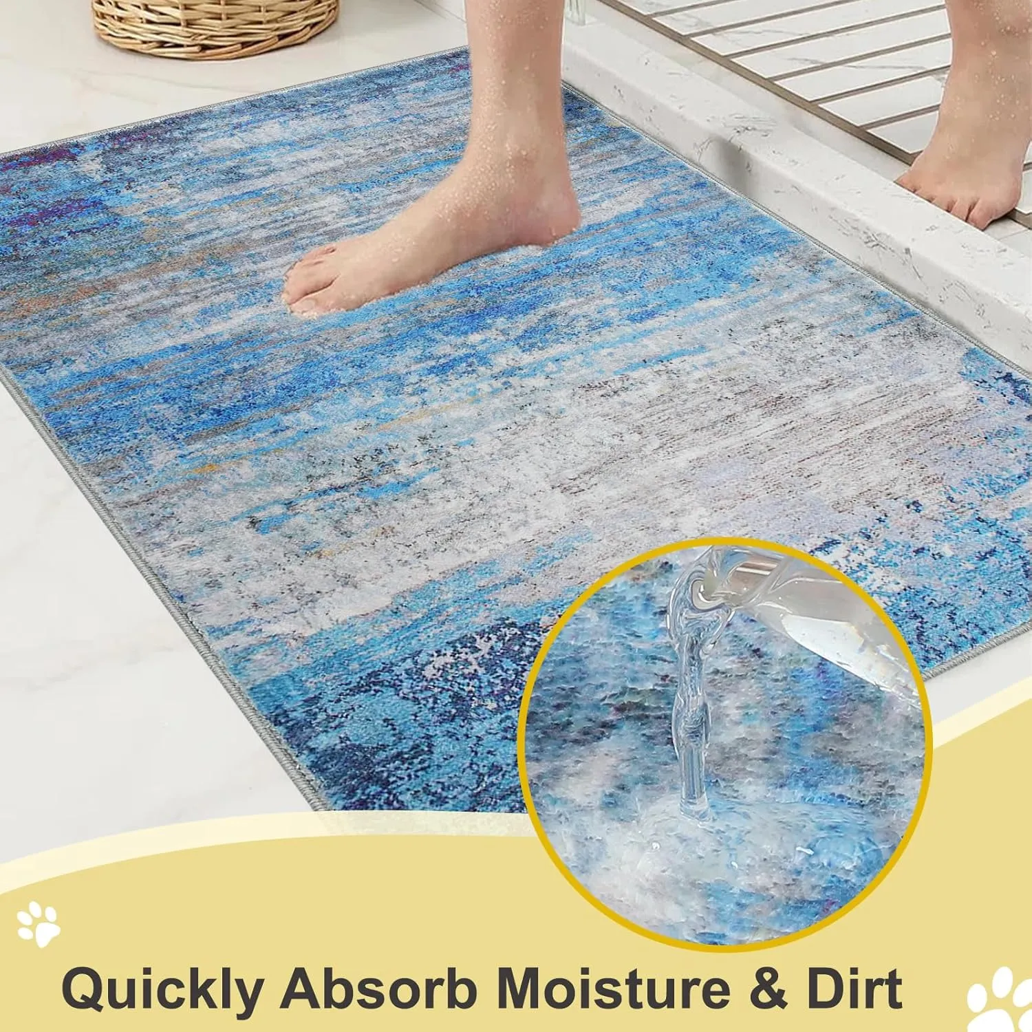 COMSLE Door Mat Soft Absorbent Indoor Front Entryway Rug Machine Washable Entrance Mats for Muddy Paws Non Slip Throw Rugs 20" x 32" Doormat for Inside Foyer Bedroom - Blue