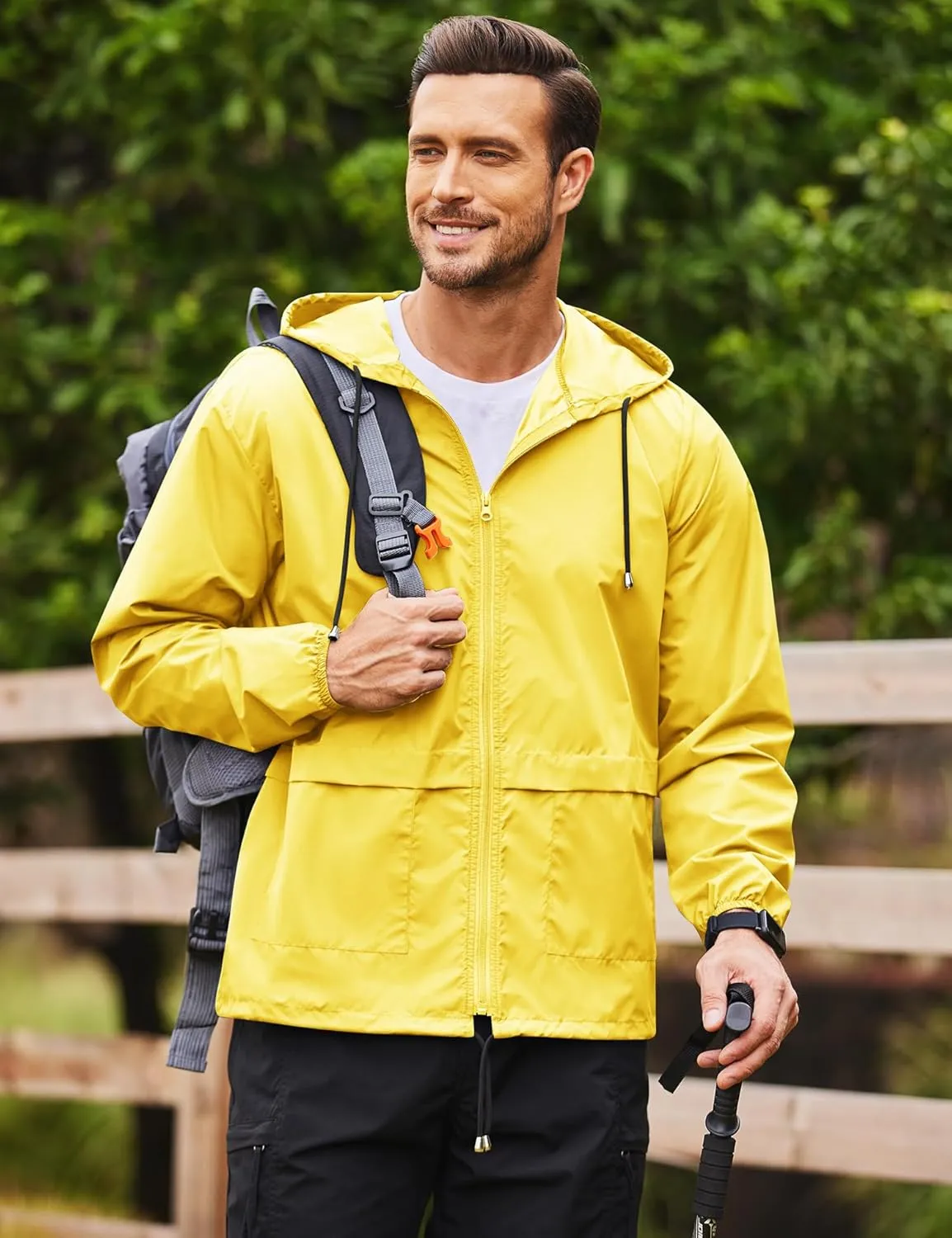 COOFANDY Mens Packable Rain Jacket Lightweight Waterproof Raincoat with Hood Outdoor Rain Gear Travel Hiking Cycling