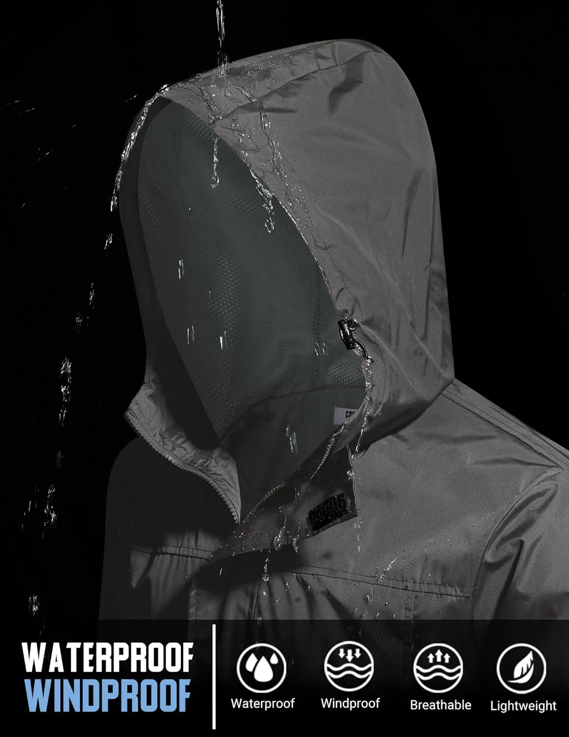 COOFANDY Men's Rain Jacket Waterproof With Hood Lightweight Packable Shell Raincoat Windbreaker For Cycling Golf Travel