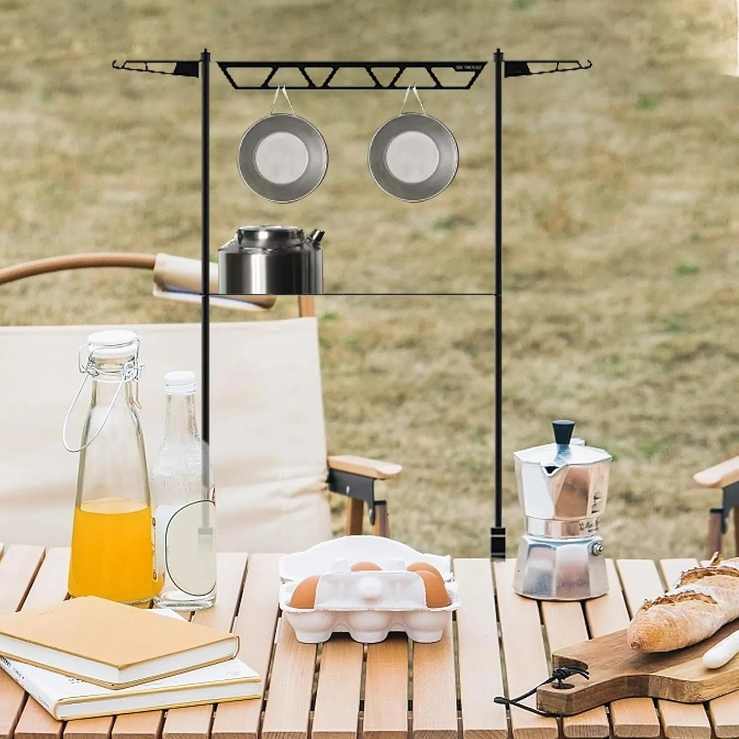 Cookware Hanger Outdoor - Wall Mount Pot Pan Racks | Camping Cookware Rack | Desktop Camping Cookware Shelf | Portable Multi-Function Organizer for Bbq Grill Picnic Outdoor Travel Hiking Fishing
