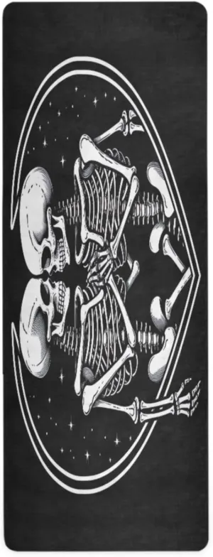 Cool Skull Lover Kiss Yoga Mat Pilates Fitness Mats for Floor Exercises Workout Home Gym Travel Anti-Slip Folding Mat with Storage Bag