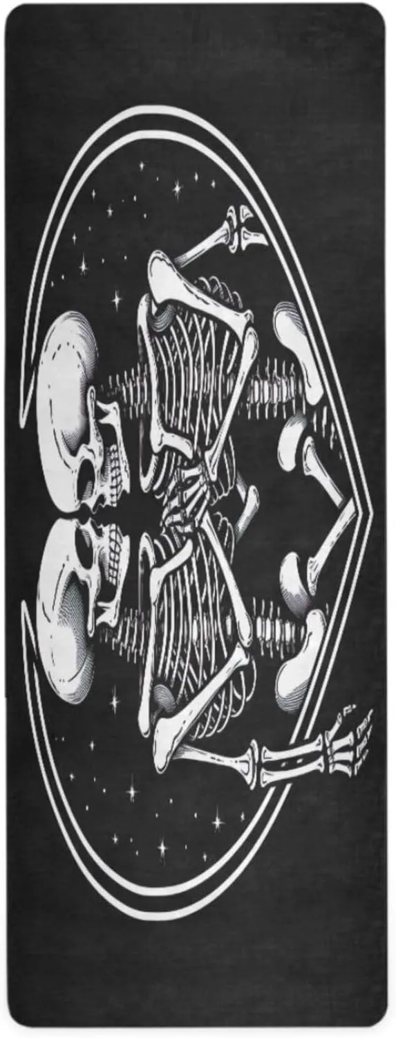 Cool Skull Lover Kiss Yoga Mat Pilates Fitness Mats for Floor Exercises Workout Home Gym Travel Anti-Slip Folding Mat with Storage Bag