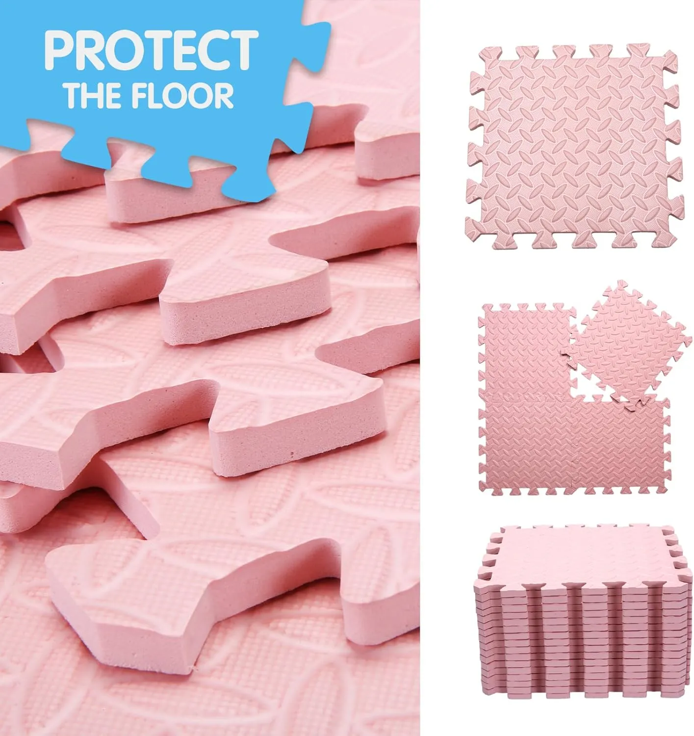 Coolcandy Solid Colored Foam Play Mat, 12"*12" Each Mat丨Non-Toxic Soft Baby Play Mat, 0.4" Thickened Square Interlocking Floor Mats - Toddler Playmat for Playing, Exercise(Loli Pink/16 Tiles)