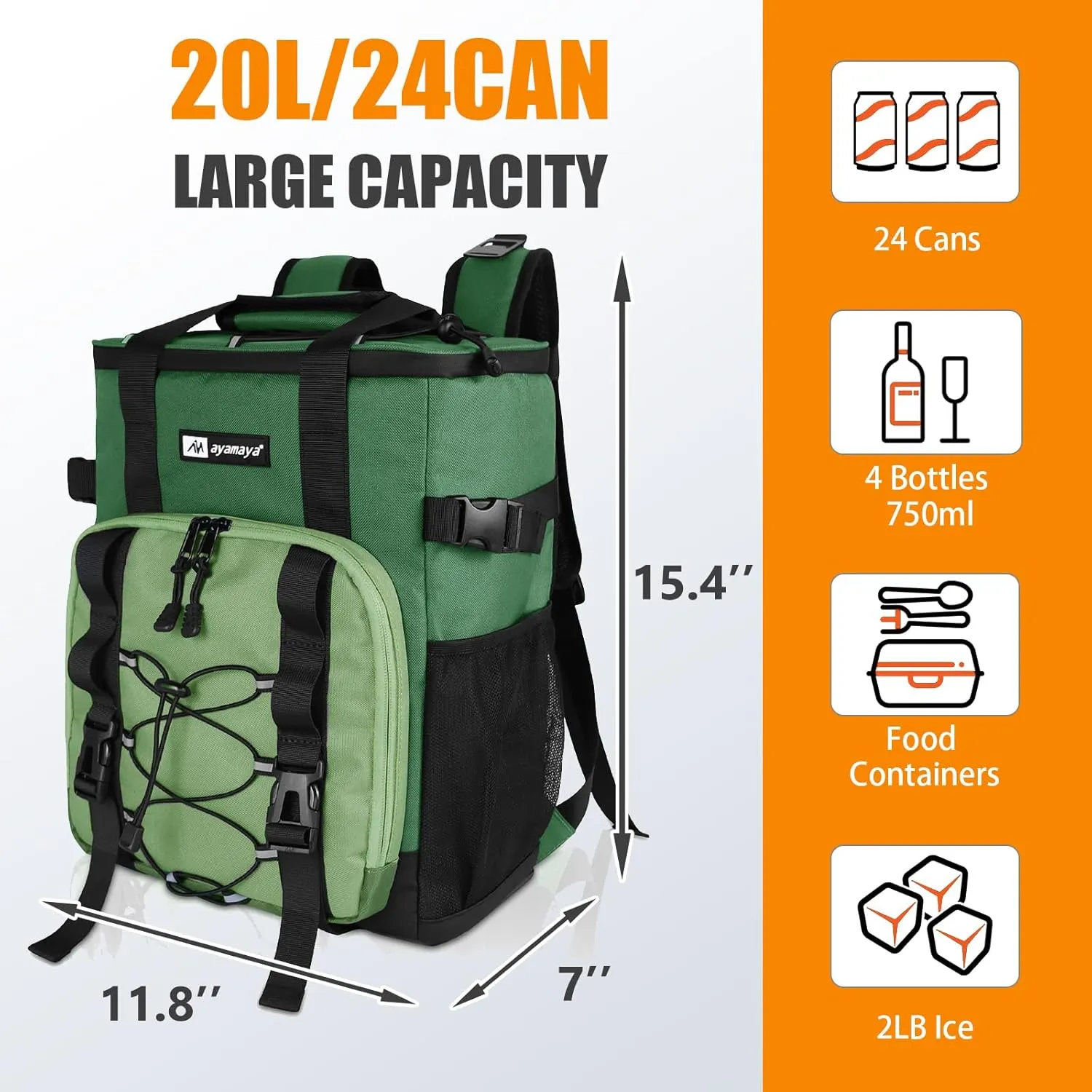 Cooler Backpack, AYAMAYA 24 Cans Insulated Lunch Backpack Cooler Leakproof, Keeps Hot/Cold for Up to 16 Hours, Lightweight Waterproof Beach Travel Camping Cooler Bag for Men and Women