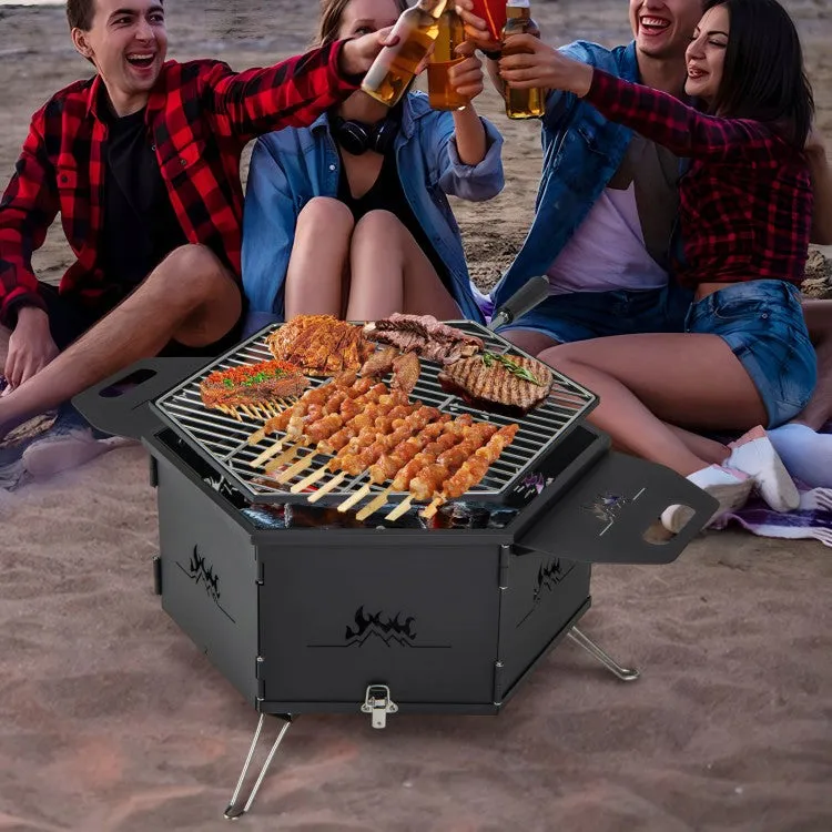 Costway Outdoor Portable Camping Stove Charcoal Grill - Rotatable and Foldable, Suitable for Camping and Backpacking