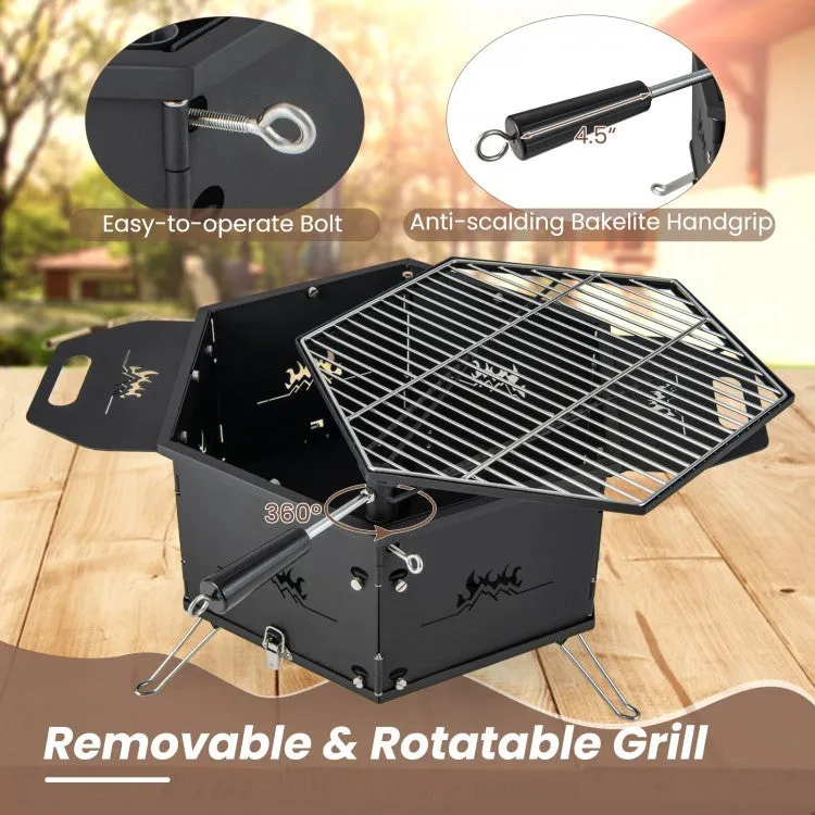 Costway Outdoor Portable Camping Stove Charcoal Grill - Rotatable and Foldable, Suitable for Camping and Backpacking