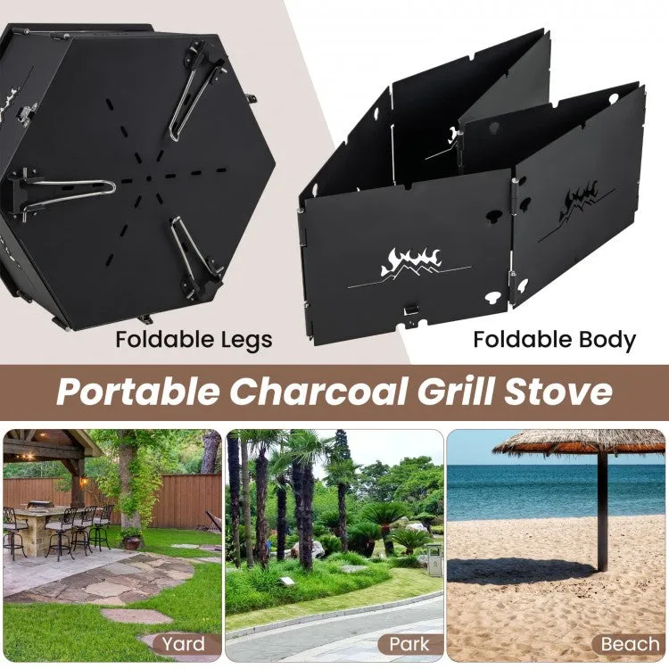 Costway Outdoor Portable Camping Stove Charcoal Grill - Rotatable and Foldable, Suitable for Camping and Backpacking