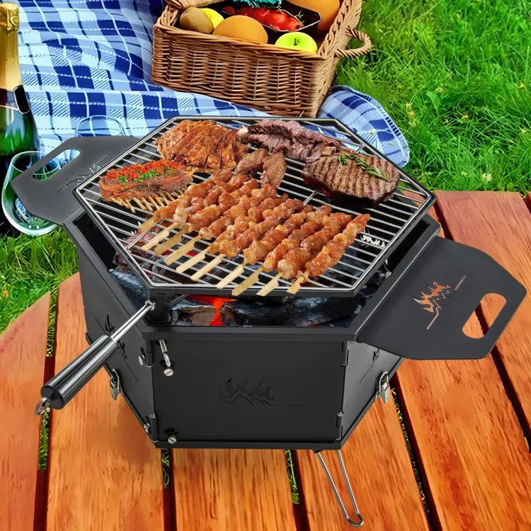 Costway Outdoor Portable Camping Stove Charcoal Grill - Rotatable and Foldable, Suitable for Camping and Backpacking