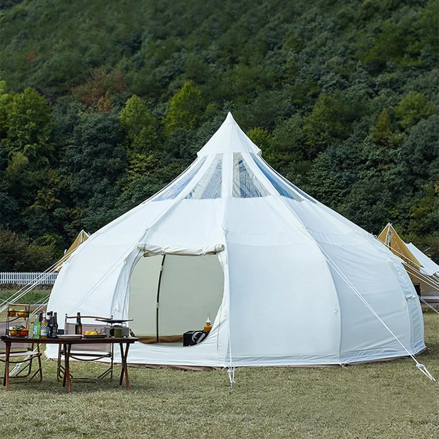 Cotton Canvas Bell Tent, Pyramid Yurt Tent with Stove Jack, 6-8 Person Large Glamping Tent for Camping, Hiking, Festival, Parties, Wedding, Music Festival