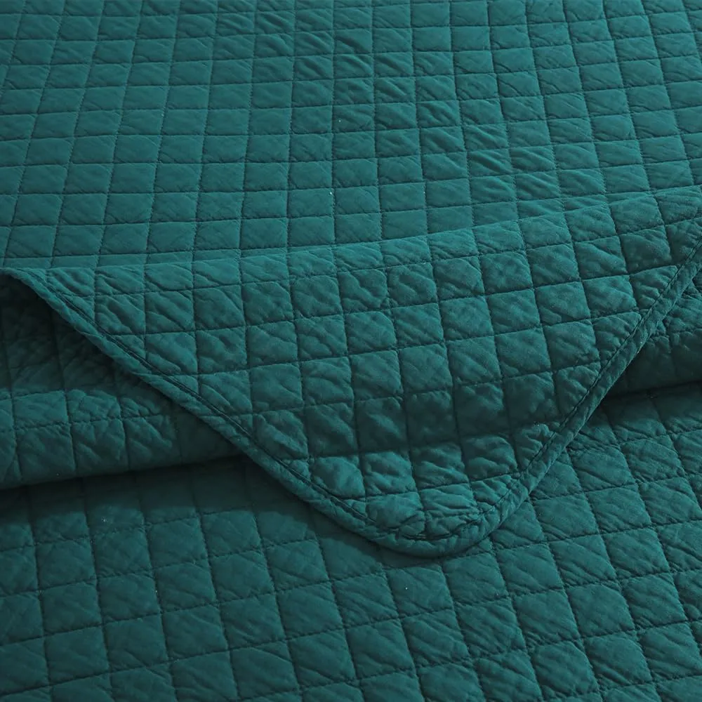 Cotton King Quilt Bedding Sets, 3 Pieces Reversible Lightweight Coverlets Comforters Bedspreads for All Seasons, Geometric Stitching Pattern, Turquoise Green