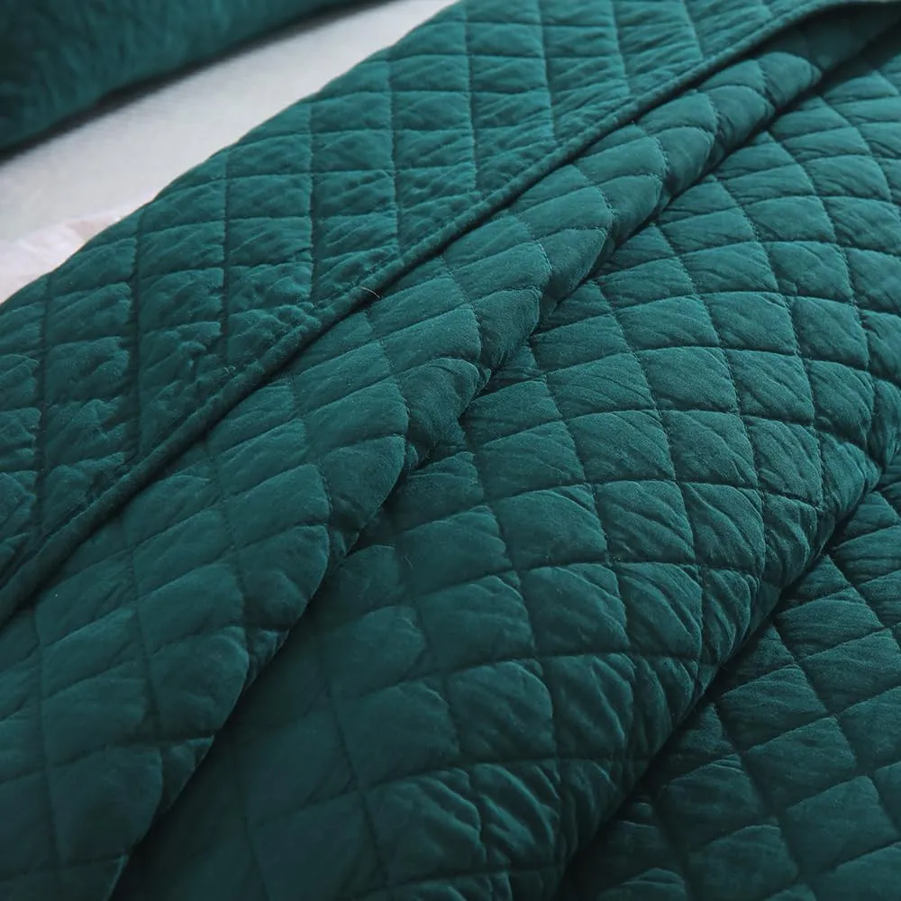 Cotton King Quilt Bedding Sets, 3 Pieces Reversible Lightweight Coverlets Comforters Bedspreads for All Seasons, Geometric Stitching Pattern, Turquoise Green