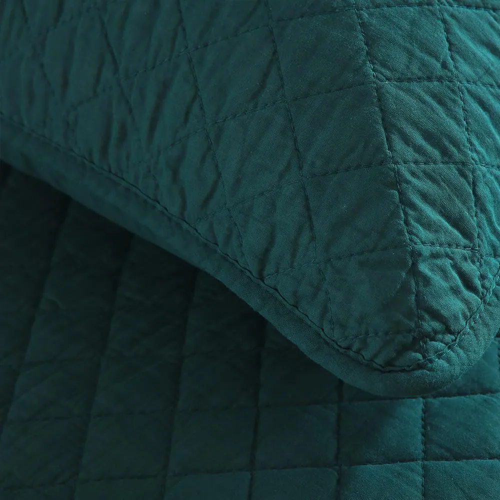 Cotton King Quilt Bedding Sets, 3 Pieces Reversible Lightweight Coverlets Comforters Bedspreads for All Seasons, Geometric Stitching Pattern, Turquoise Green