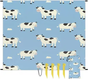 Cow Beach Blanket, Sandproof Beach Mat, Adults Waterproof Quick Drying Sand Free Mat with 4 x Ground Spikes for Outdoor Travel Camping Hiking, Cute Cow