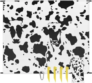 Cow Print Beach Blanket, Sandproof Beach Mat, Adults Waterproof Quick Drying Sand Free Mat with 4 x Ground Spikes for Outdoor Travel Camping Hiking, Black and White Cow