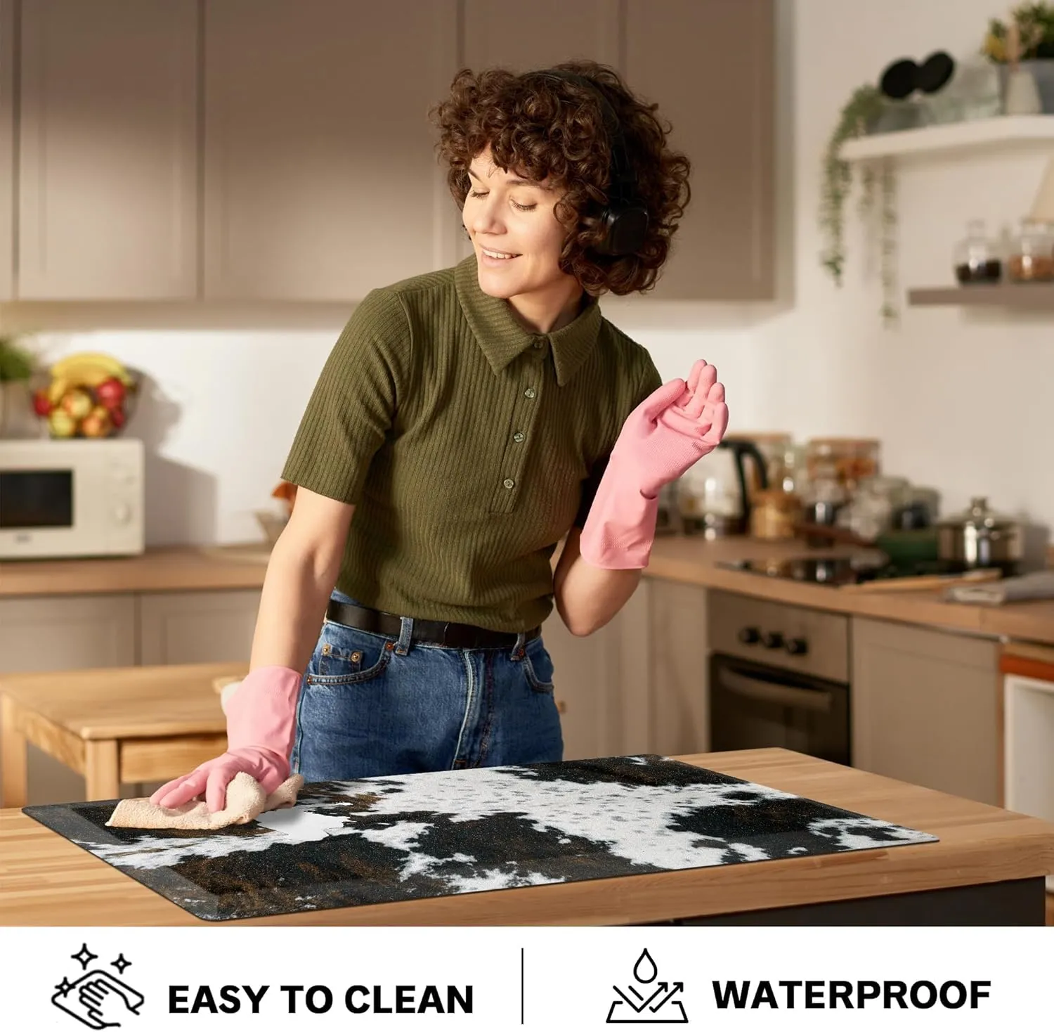Cowhide Kitchen Mat Cushioned Anti Fatigue - 1/2 Inch Thick Western Cow Kitchen Mats for Floor, Non Slip PVC Waterproof Standing Desk Ergonomic Comfort Rugs for Sink, Office, Laundry, 17.3x47