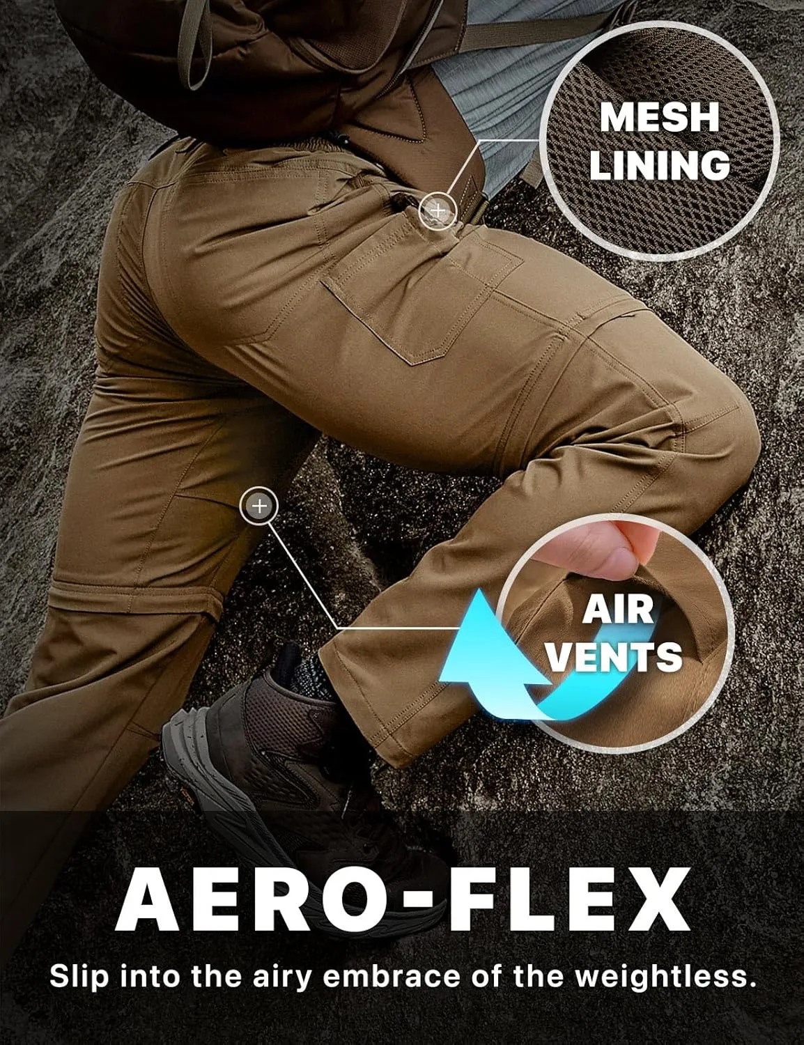 CQR Men's Convertible Cargo Tactical Pants, Water Resistant Outdoor Hiking Pants, Zip Off Lightweight Stretch Work Pants