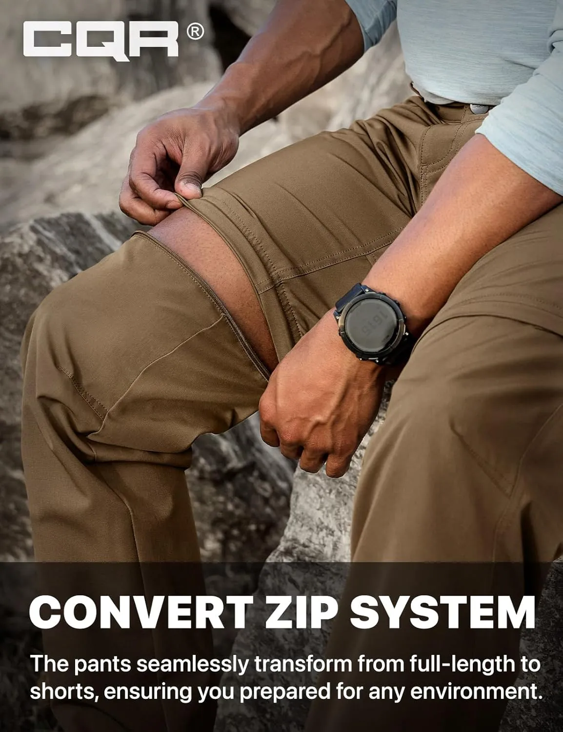 CQR Men's Convertible Cargo Tactical Pants, Water Resistant Outdoor Hiking Pants, Zip Off Lightweight Stretch Work Pants