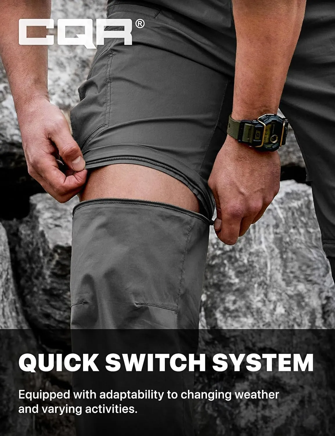 CQR Men's Convertible Cargo Tactical Pants, Water Resistant Outdoor Hiking Pants, Zip Off Lightweight Stretch Work Pants