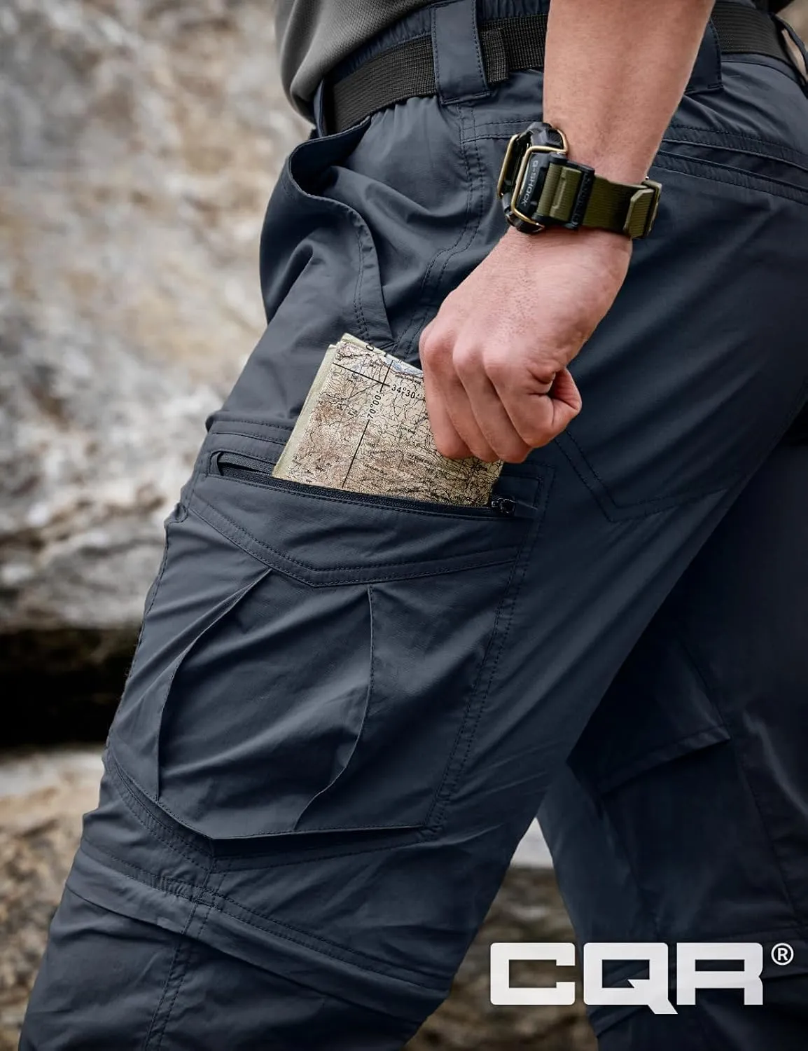 CQR Men's Convertible Cargo Tactical Pants, Water Resistant Outdoor Hiking Pants, Zip Off Lightweight Stretch Work Pants