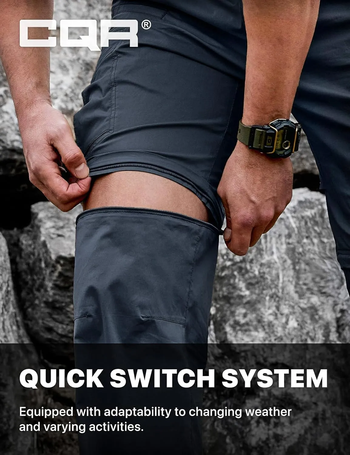 CQR Men's Convertible Cargo Tactical Pants, Water Resistant Outdoor Hiking Pants, Zip Off Lightweight Stretch Work Pants