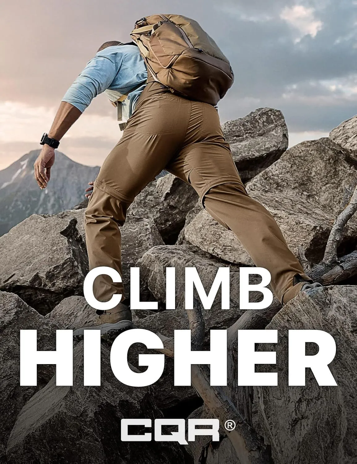 CQR Men's Convertible Cargo Tactical Pants, Water Resistant Outdoor Hiking Pants, Zip Off Lightweight Stretch Work Pants