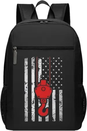 Crane Operator America Flag Travel Laptop Backpack, Business Anti Theft Slim Sturdy Laptops Backpacks, College Computer Bag Gift for Men & Women Fits 17 Inch Notebook,Black