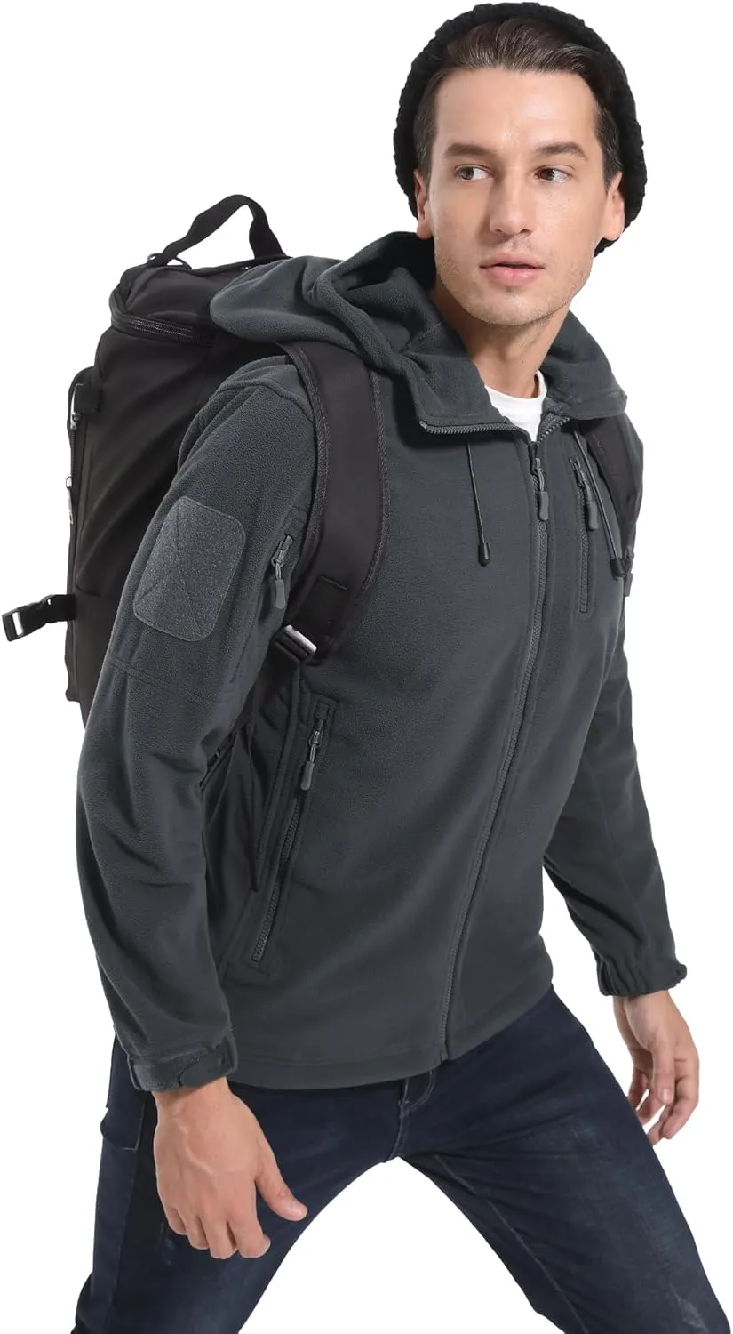 CRYSULLY Men's Fleece Hoodie Jacket Winter Tactical Military Windproof Jackets Coat