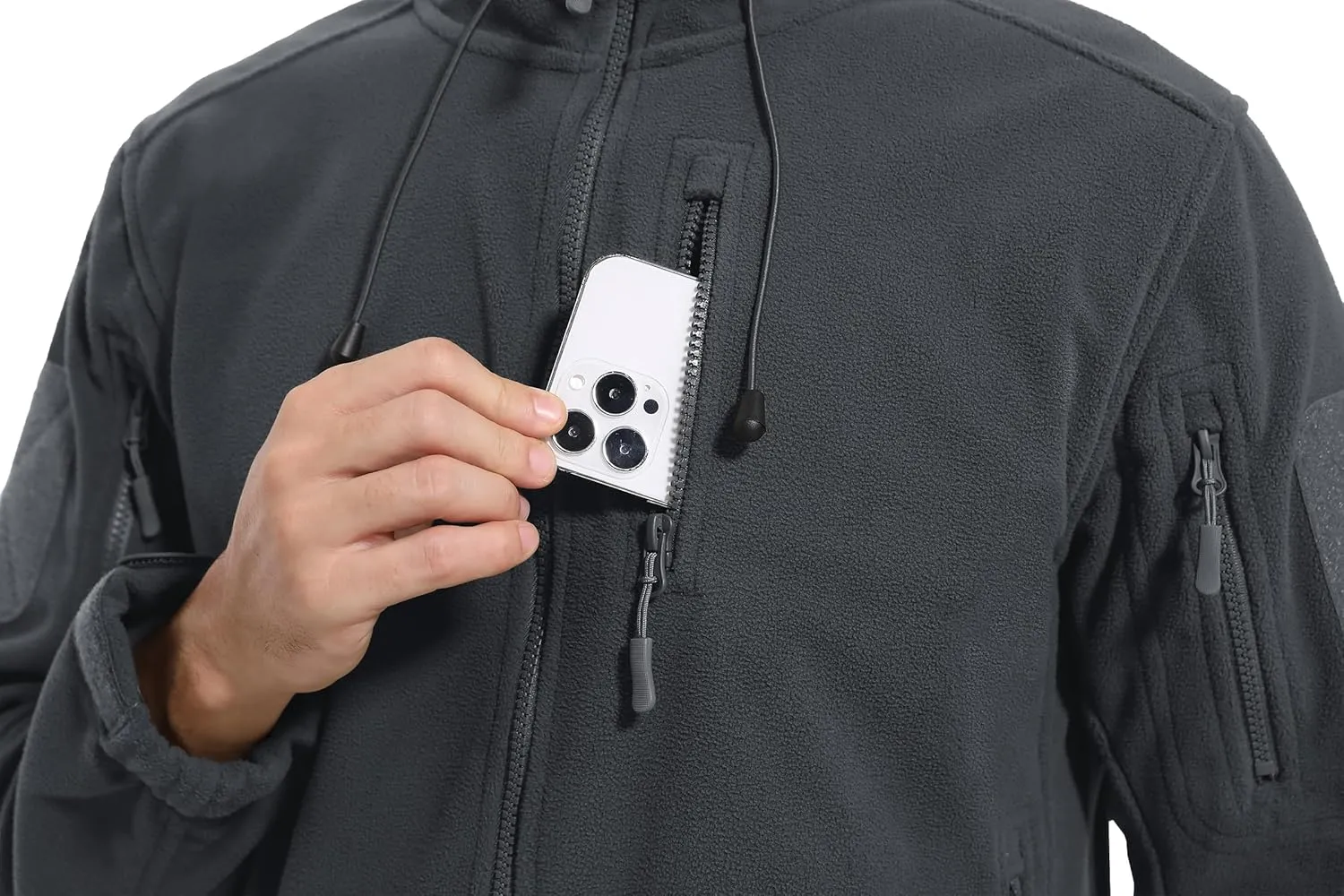 CRYSULLY Men's Fleece Hoodie Jacket Winter Tactical Military Windproof Jackets Coat