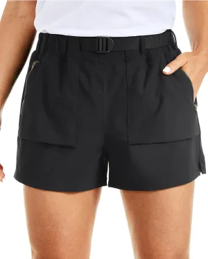CRZ YOGA Women's Waterproof Stretch Hiking Shorts Mid Rise Summer for Outdoor Golf Workout with Zip Pockets Belt - 3''