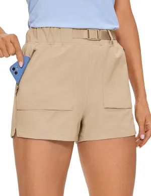CRZ YOGA Women's Waterproof Stretch Hiking Shorts Mid Rise Summer for Outdoor Golf Workout with Zip Pockets Belt - 3''