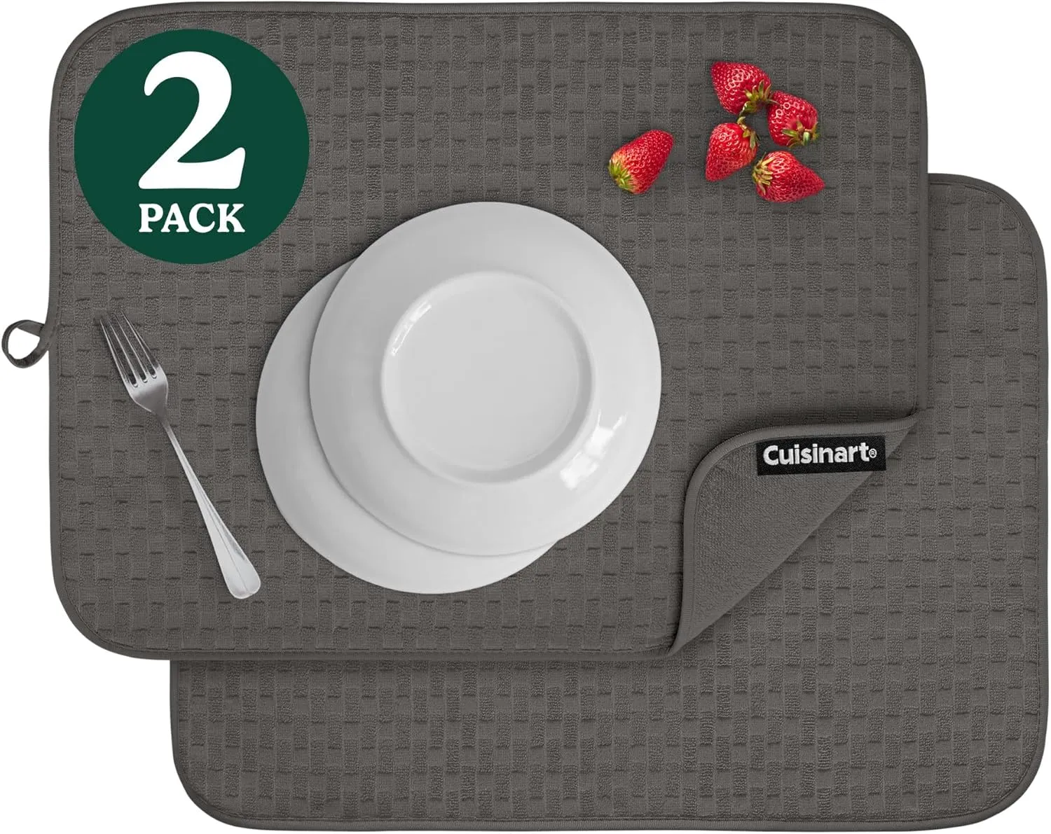 Cuisinart Dish Drying Mats for Kitchen Counter - (2) 18" x 24" Ultra Absorbent Dish Drying Mat XL - Foldable, Machine Washable, Fast Drying Dish Mat (Cascading Check)