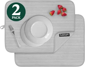 Cuisinart Dish Drying Mats for Kitchen Counter - (2) 18" x 24" Ultra Absorbent Dish Drying Mat XL - Foldable, Machine Washable, Fast Drying Dish Mat (Horizontal Stripes)