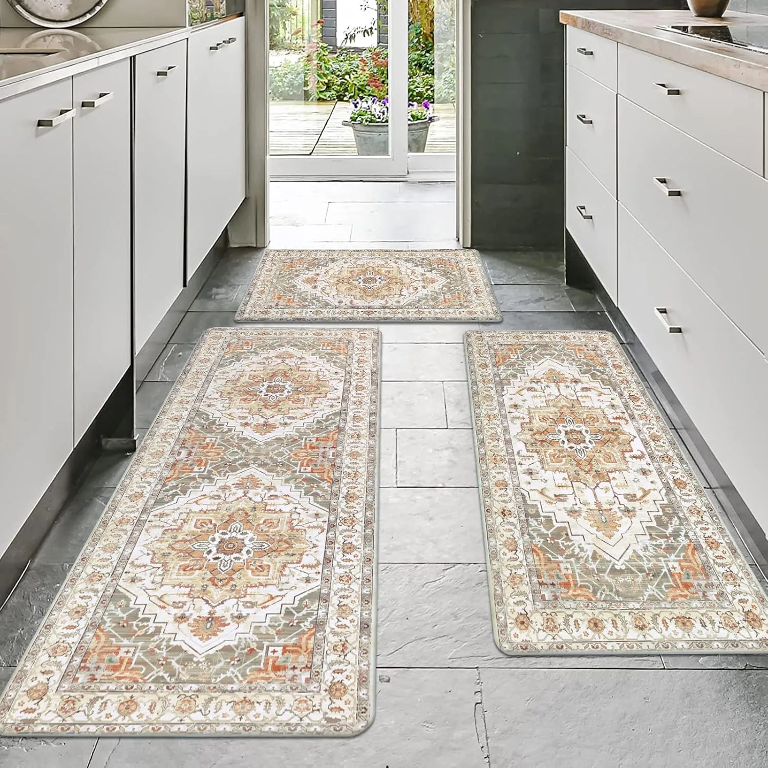 Cushioned Kitchen Rug Sets 3 Piece Anti Fatigue Kitchen Mats for Floor Non Slip Waterproof Kitchen Rugs and Mats Comfort Standing Mat Runner for Home Office,Sink,Laundry