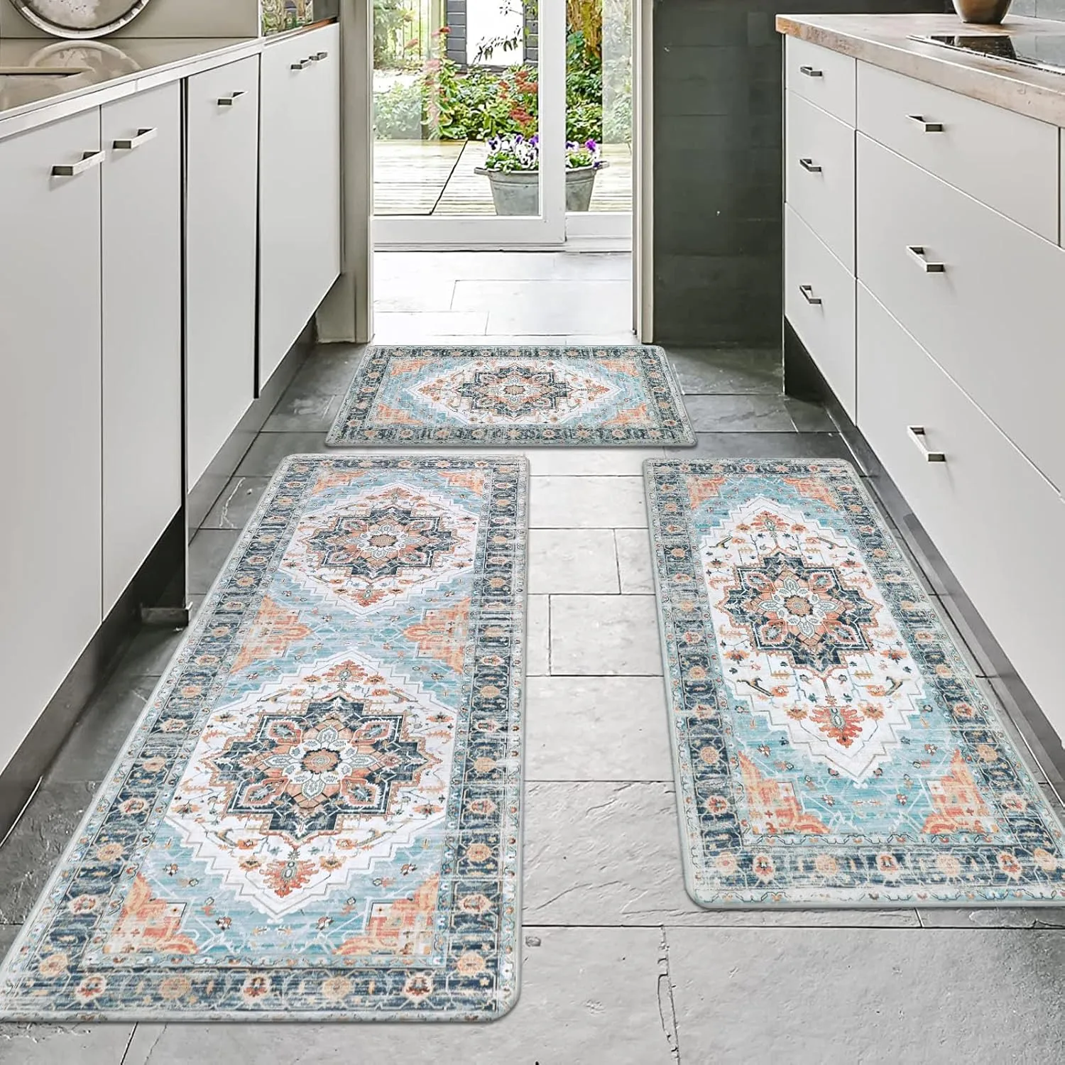 Cushioned Kitchen Rug Sets 3 Piece Anti Fatigue Kitchen Mats for Floor Non Slip Waterproof Kitchen Rugs and Mats Comfort Standing Mat Runner for Home Office,Sink,Laundry