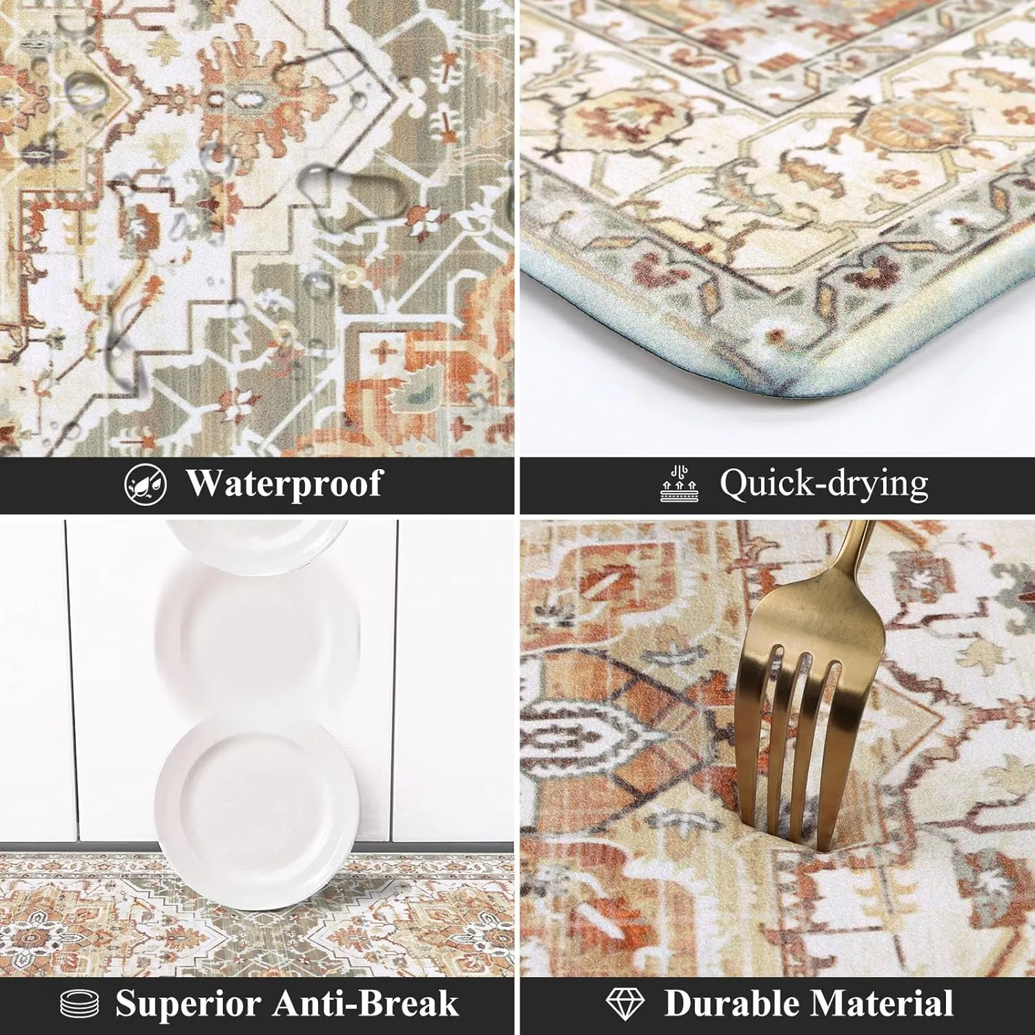 Cushioned Kitchen Rug Sets 3 Piece Anti Fatigue Kitchen Mats for Floor Non Slip Waterproof Kitchen Rugs and Mats Comfort Standing Mat Runner for Home Office,Sink,Laundry