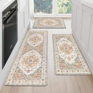 Cushioned Kitchen Rug Sets 3 Piece Anti Fatigue Kitchen Mats for Floor Non Slip Waterproof Kitchen Rugs and Mats Comfort Standing Mat Runner for Home Office,Sink,Laundry