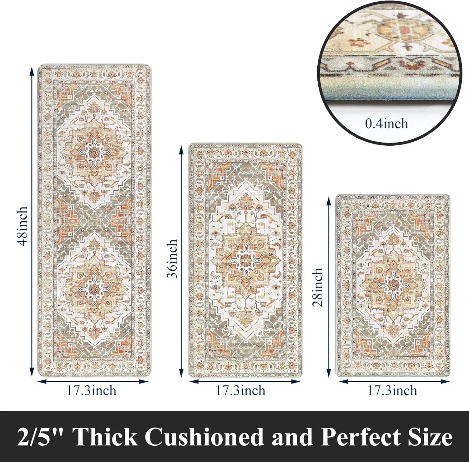 Cushioned Kitchen Rug Sets 3 Piece Anti Fatigue Kitchen Mats for Floor Non Slip Waterproof Kitchen Rugs and Mats Comfort Standing Mat Runner for Home Office,Sink,Laundry