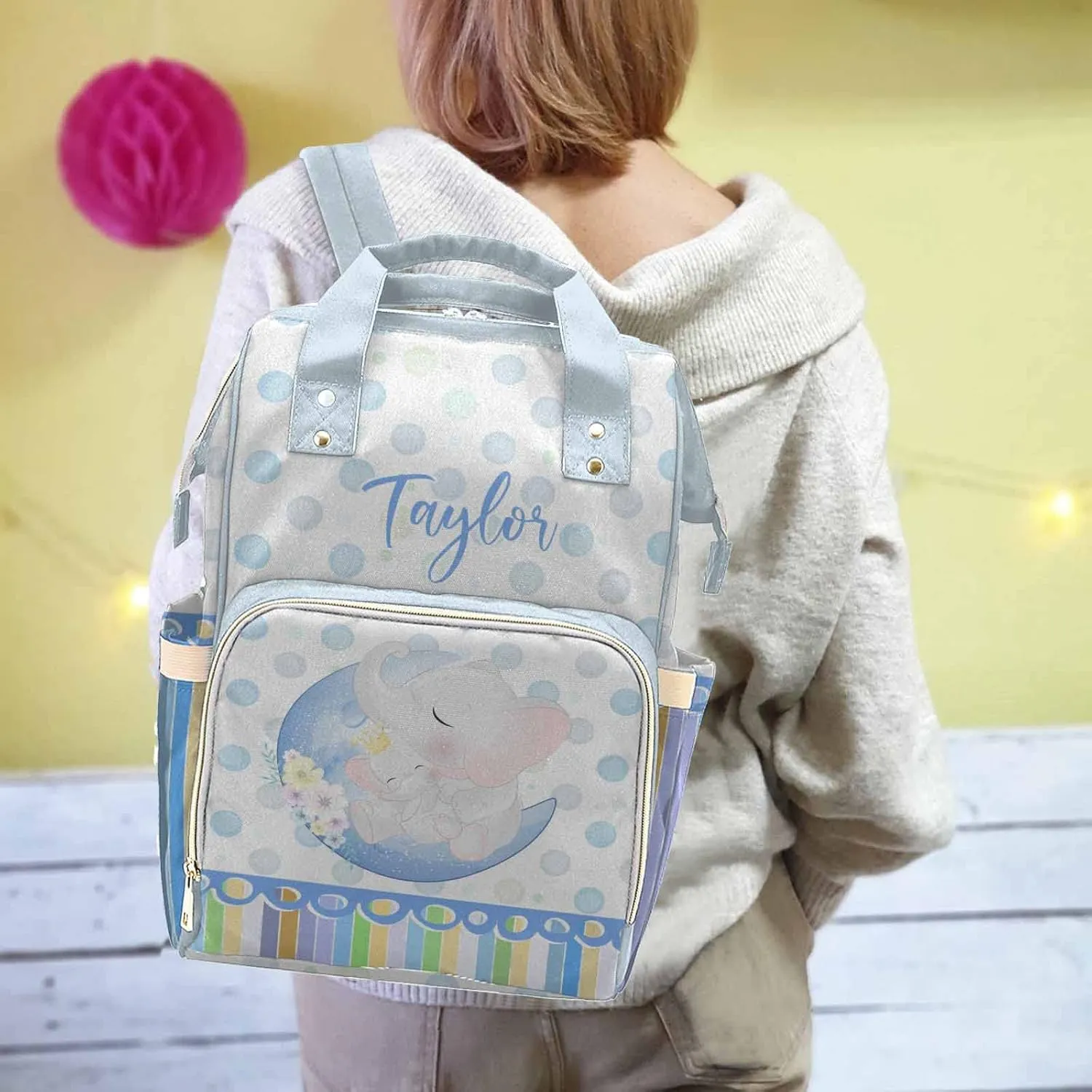 Custom Baby Diaper Bag with Name for Mommy Daddy, Customized Name Nursing Mommy Backpack for Travel with Large Capacity for Holiday